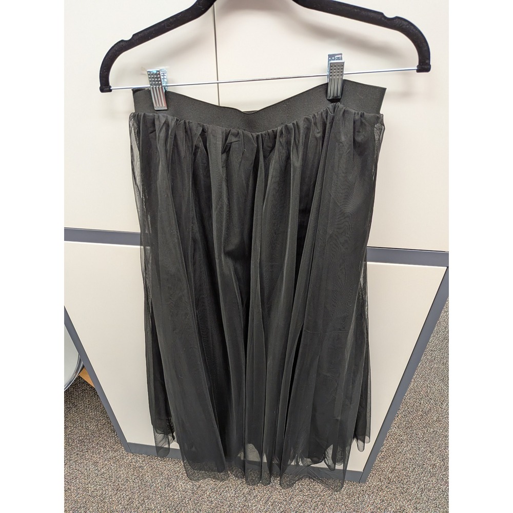 Baltic Born Black Tulle Mesh Midi Skirt Elastic Waist Womens Medium